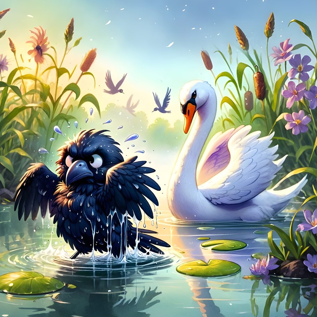A Raven and a Swan